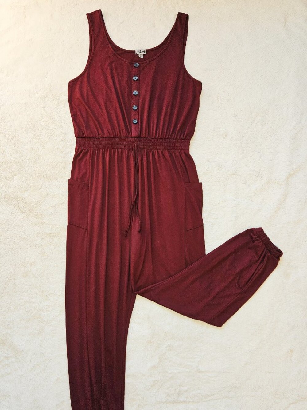J for Justify Women's Casual Romper Jumpsuit Burgundy Sleeveless Plus Size 2X